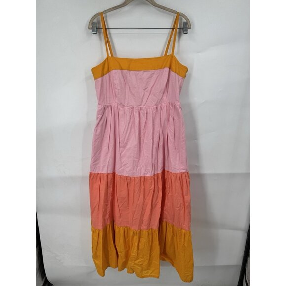 J. Crew Tiered Colorblock Midi Dress Women 12 Sherbet Pink Peach Peasant Prairie - Picture 2 of 13